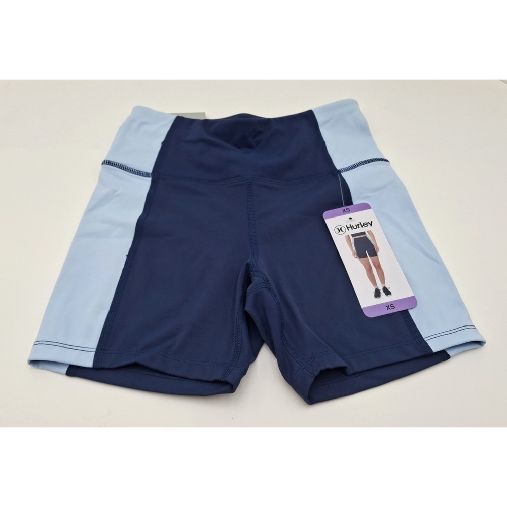 Hurley Womens Sport Bike Shorts Blue High Rise Athletic Biker Shorts XS New